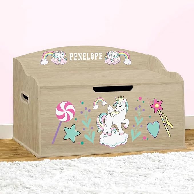 DIBSIES Personalized Creative Wonders Toy Box, Unicorns & Rainbows, 30 x 19.25