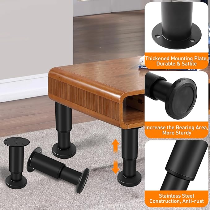 4 Pcs Adjustable Height Furniture Support Legs 4.72-7.48 inch, Metal Adjustable
