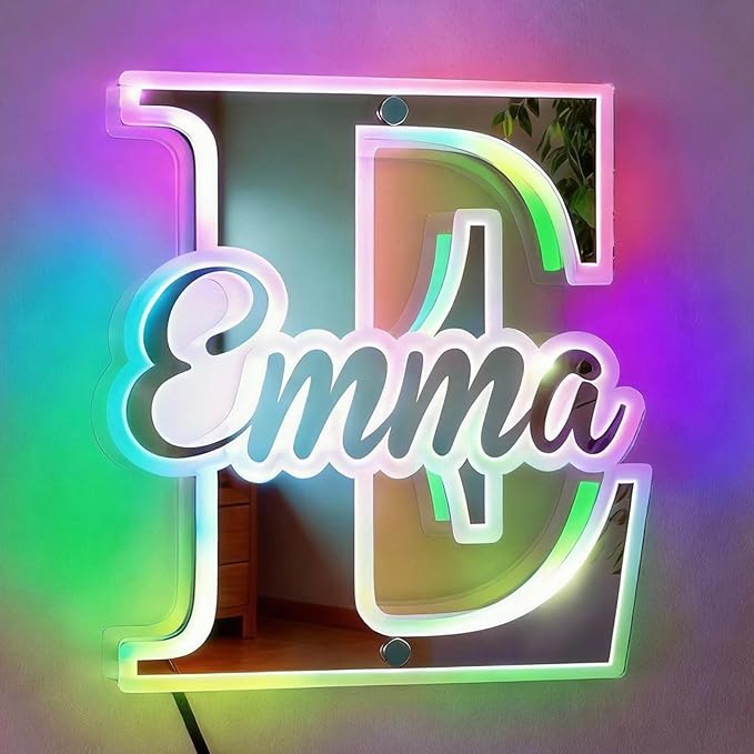 VEELU Personalized Mirror Light Custom Alphabet Name LED Night Light Lamp