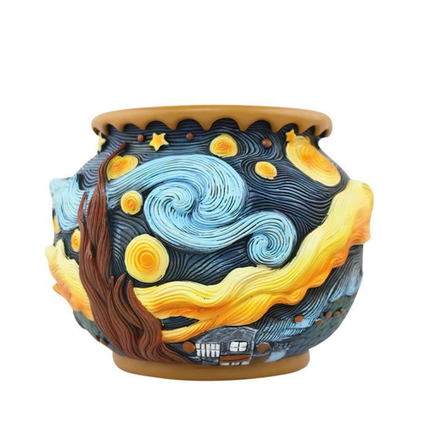 Starry Night Flower Pot – Fancy Theme Planter for Indoor & Outdoor Plants, Hand-Painted Plant Pot with Drainage Hole, Pretty Pot for Artificial or Real Plants, 6.8" Wide