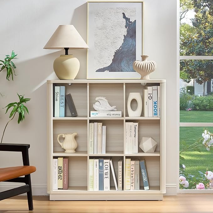 9 Cube Storage Book Shelf, Wood Floor Standing 3-Tier Cubby Bookshelf