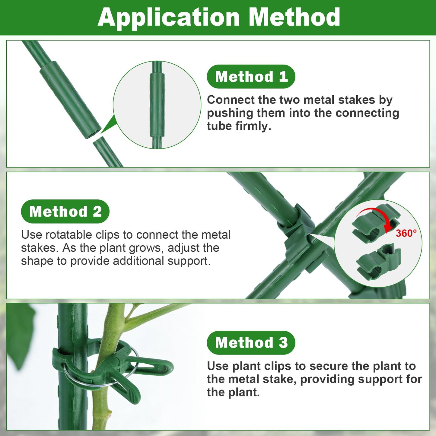 Tegarbed Garden Stakes 20 Pack, 16 Inch Plastic Coated Metal Plant Support Stakes, Sturdy Tomato Stakes with 14 Connectors 14 Rotatable Clips 14 Plant Clips for Indoor Outdoor Vegetables