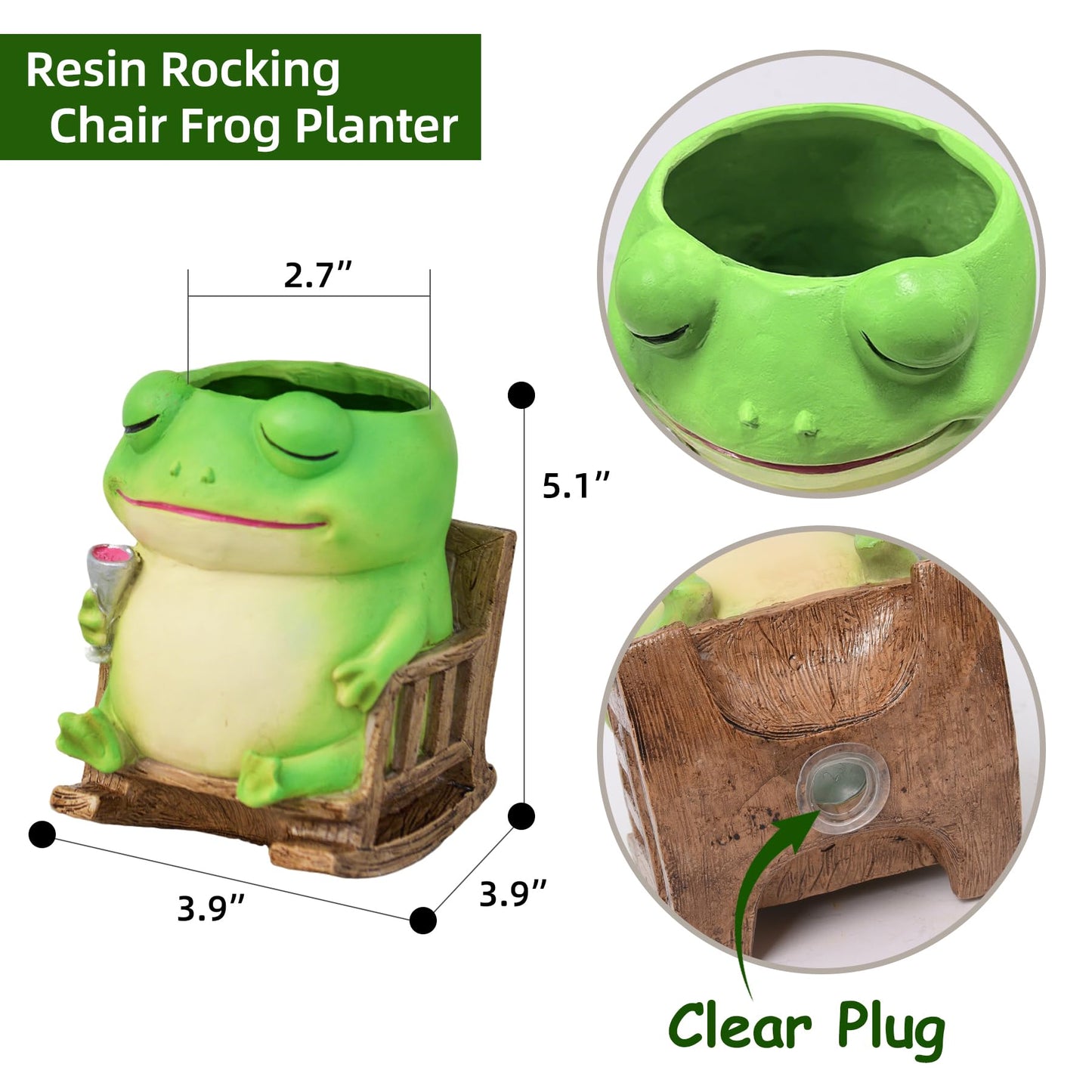 Saysmile Unique Frog Plant Pots Indoor, Cute Small Succulent Pots with Drainage Hole, Rocking Chair Planters for Outdoor Indoor Plants, Resin Flower Pot for String of Pearls, Gift Ideas for Mother