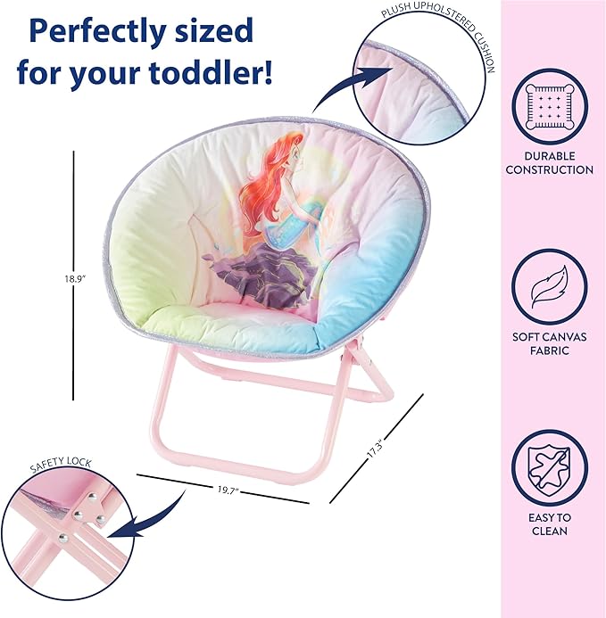 Disney Little Mermaid Toddler Saucer Chair, 19” Folding Kids Chair
