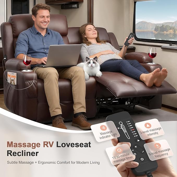 Power Loveseat Recliner with 2-Point Graphene Heat & Massage, Under-Seat