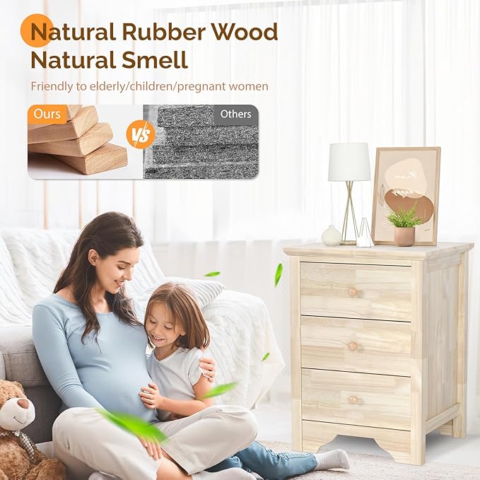 Bonnlo Unfinished Rubber Wood Night Stand Set 2