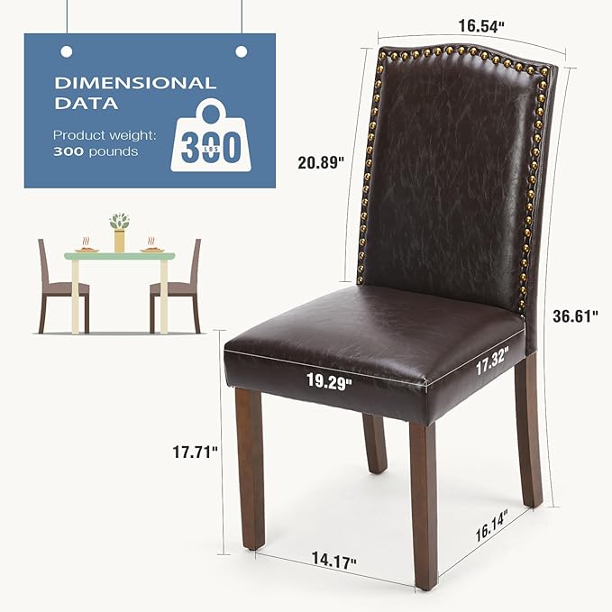 DUMOS Upholstered Dining Chairs，Set of 2 PU Leather Dining Room Kitchen Chair