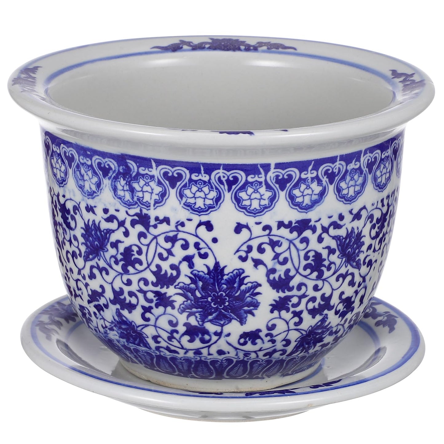 DOITOOL Blue and White Ceramic Planter Pot Chinese Ceramic Flower Pots Oriental Planter Decorative Succulent Plant Pot with Trays for Balcony Yard Home Decoration