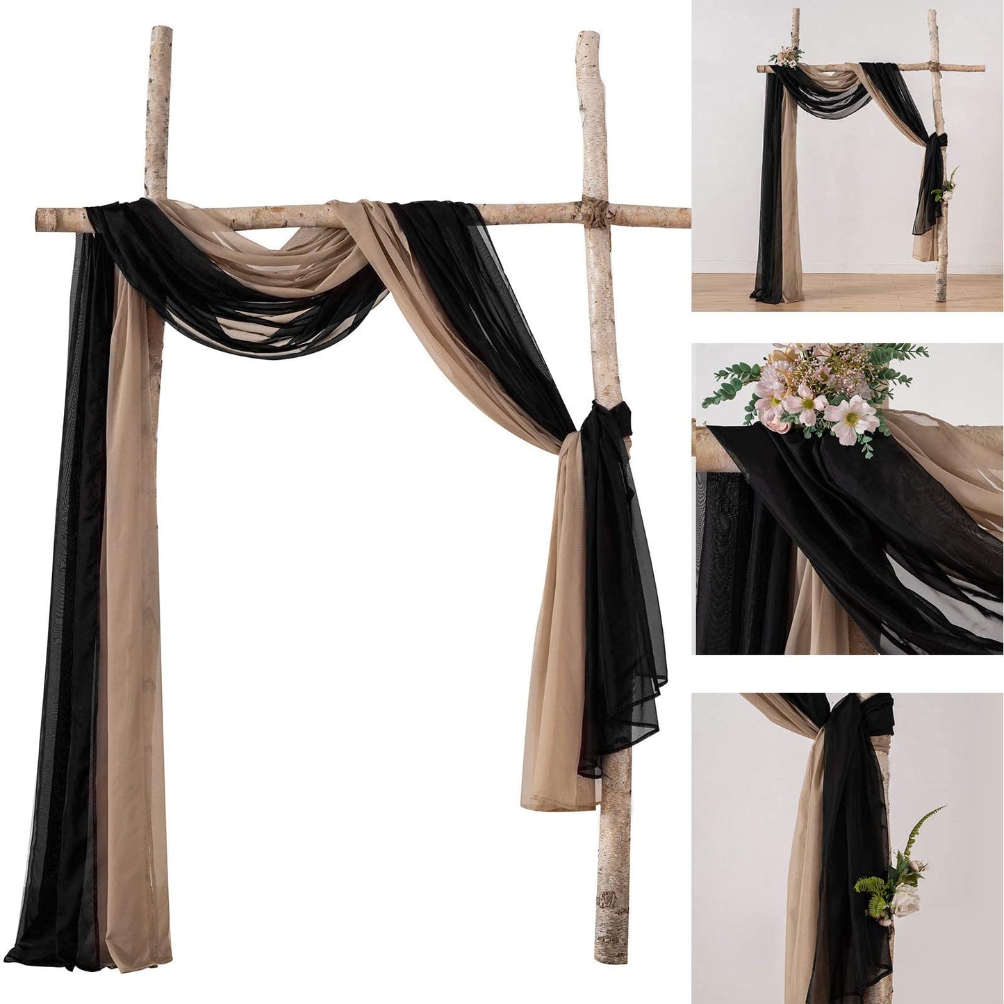 MIULEE Black Window Scarf Valance for Halloween Party - Sheer Curtain Scarf Topper Window Treatment Decorative Drapes for Wedding Arch Ceremony Canopy Bed, Swag Curtain One Panel, 37"x 216"