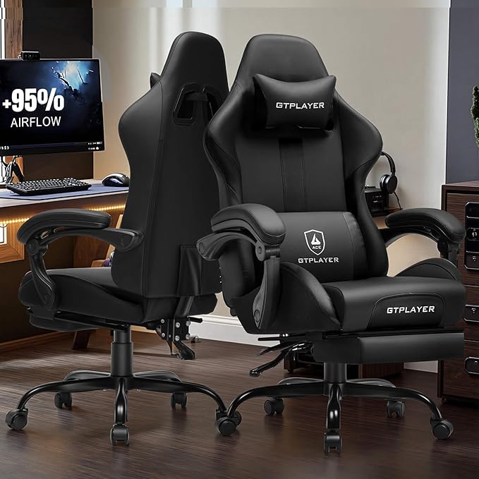 GTPLAYER Gaming Chair with Pocket Spring Cushion, Leather Office Chair with