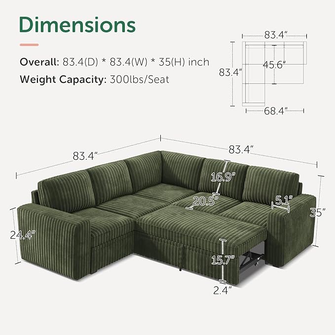 HONBAY Modular Sectional Sleeper Sofa