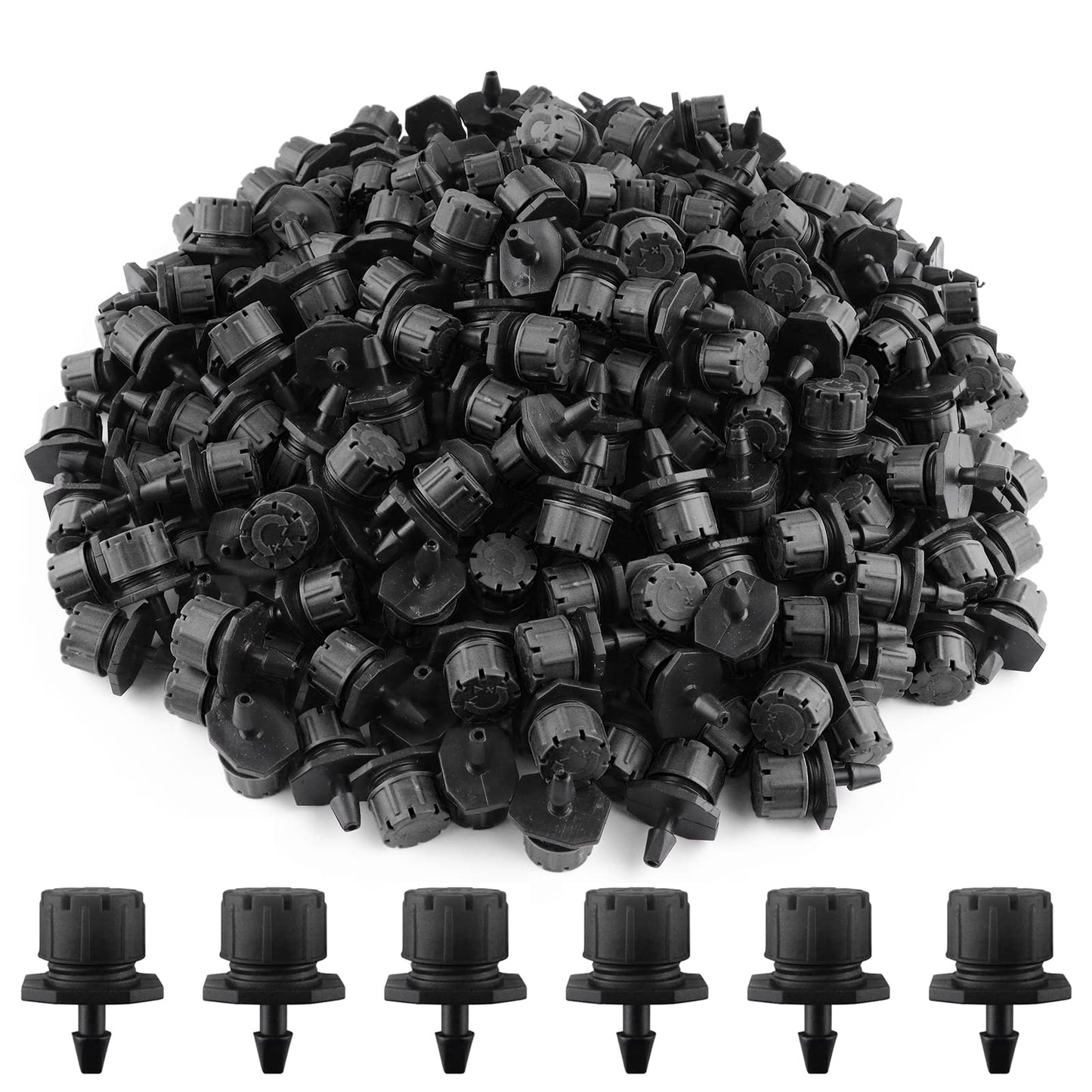 Kalolary 200Pcs Adjustable Irrigation Drippers, 1/4 Inch Barbed Drip Emitter 360 Degree Watering Sprinklers Anti-Clogging Drippers for 4mm/7mm Garden Watering System