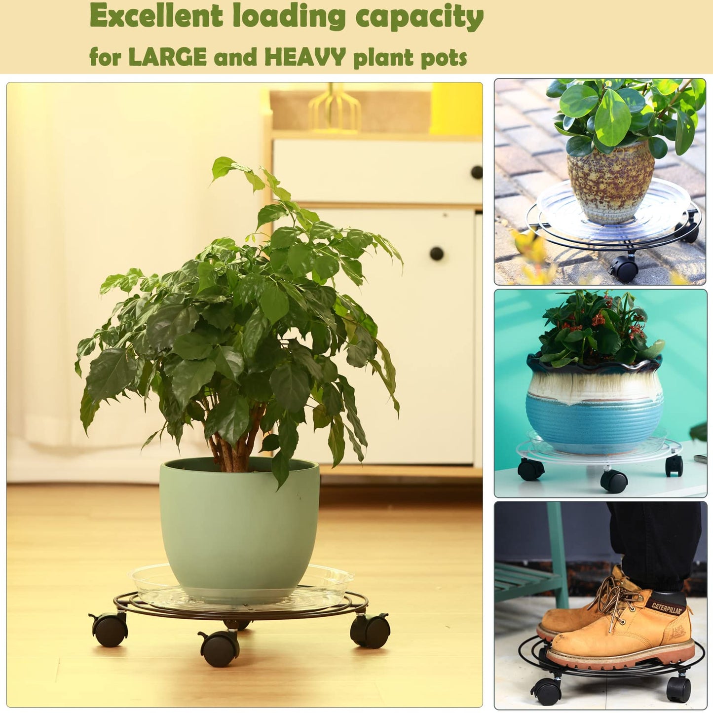 5 Packs Metal Plant Caddy 11.8" Plant Dolly with Wheels Heavy-duty Wrought Iron Rolling Plant Stand with Casters Indoor and Outdoor Plant Pot Movers Planter Rollers Coaster, Brown