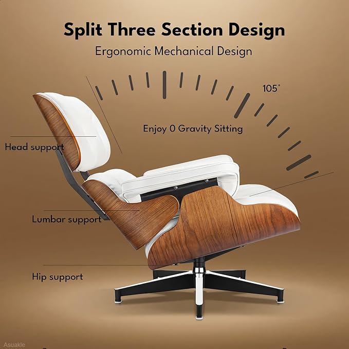 Top Grain Leather, Mid Century Chaise Lounge Chair and Ottoman, Reading Chair