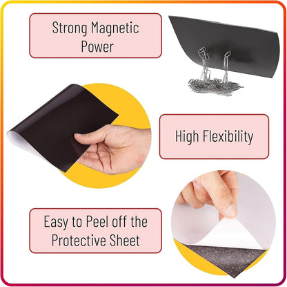 Magnetic Sheets with Adhesive Backing for Crafts, DIY 12 Pack. Strong Craft Magnets 4" x 6" to Make Flexible Magnet Self Sticky Tapes, Strips, Squares, Sheet for School Classroom Board, Fridge, Photos