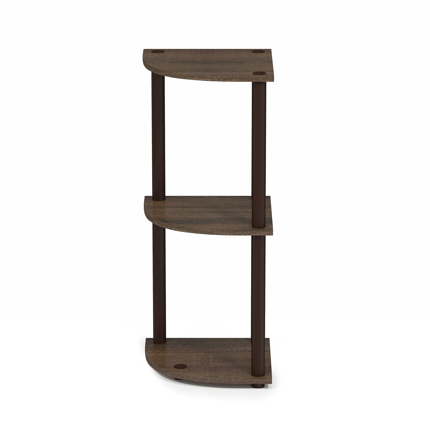 Furinno TURN-N-TUBE Corner Shelf, 3-Tier Corner Bookshelf, Display Storage Shelves with Open Shelves, for Organization and Storage, Living Room, Home Office, Garage, Walnut