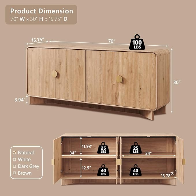 IFGET 70" Modern TV Stand for TVs Up to 80 inches, TV Console
