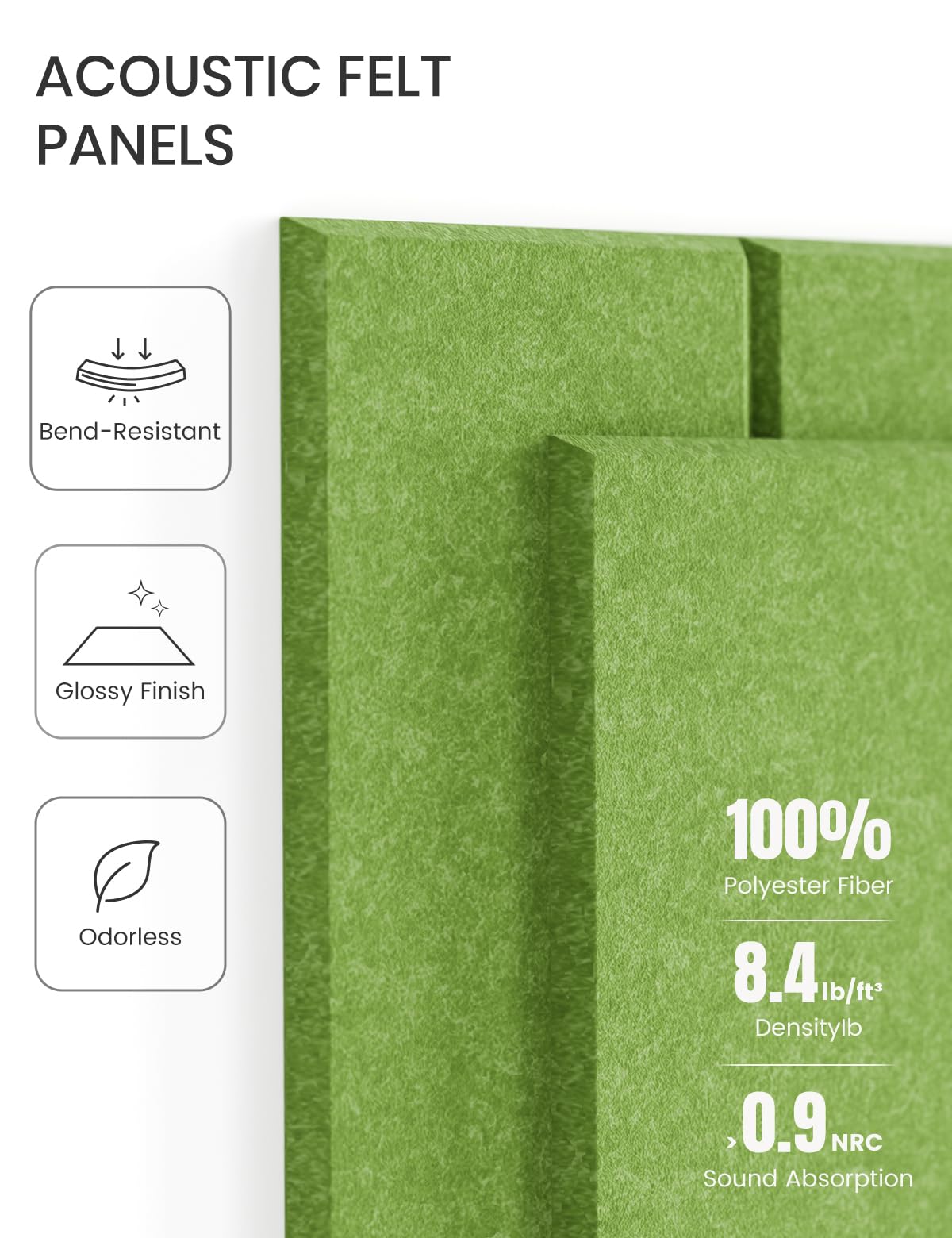 Felt Bulletin Board Tiles -28"x18" with 40 Adhesive Tabs, Cork Board Alternative for Office Decor, Push Pin Board Wall Organizer 6-Pack (Grass Green)