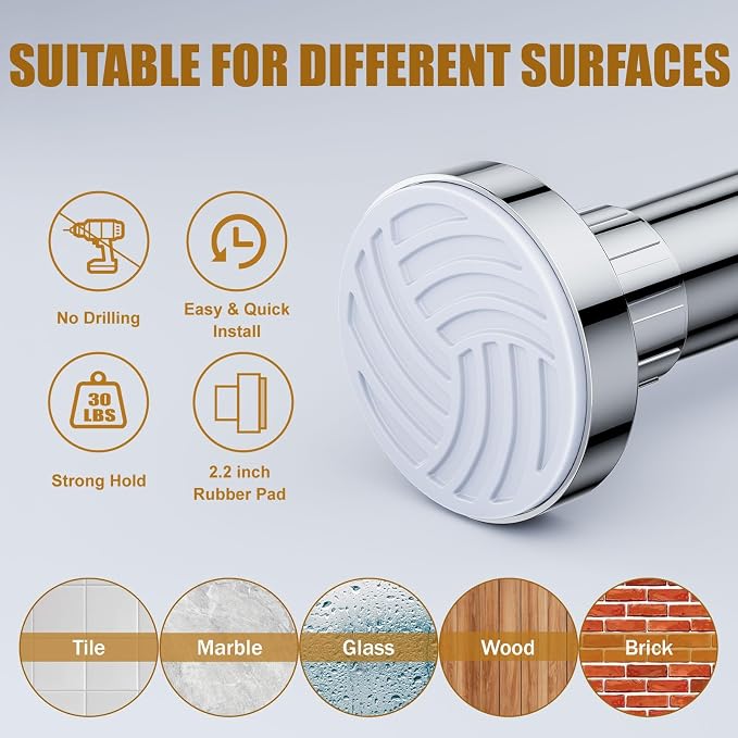 Ausemku Shower Curtain Rod Tension, 32-94 Inch Adjustable Heavy Duty Spring Tension Curtain Rod, No Drill Stainless Steel Telescoping Rod for Bathroom, No Rust, Silver