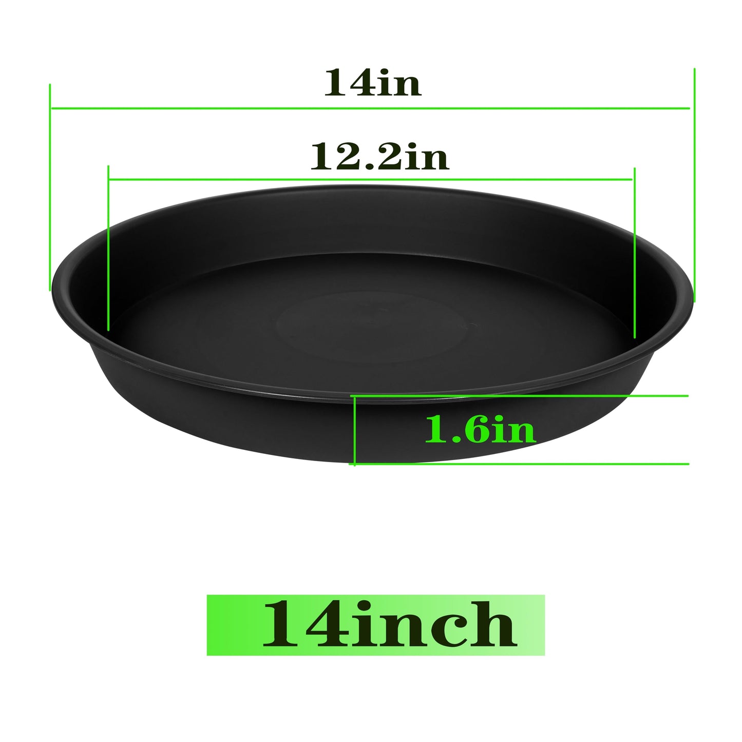Angde 4 Pack of 14 inch Plant Saucer, Plant Saucer 14 Inch Round, Plant Trays for Pots, Plant Drip Tray, Plant Pot Saucers, Flower Pot Saucer, Plant Saucers for Indoors (14", Black)