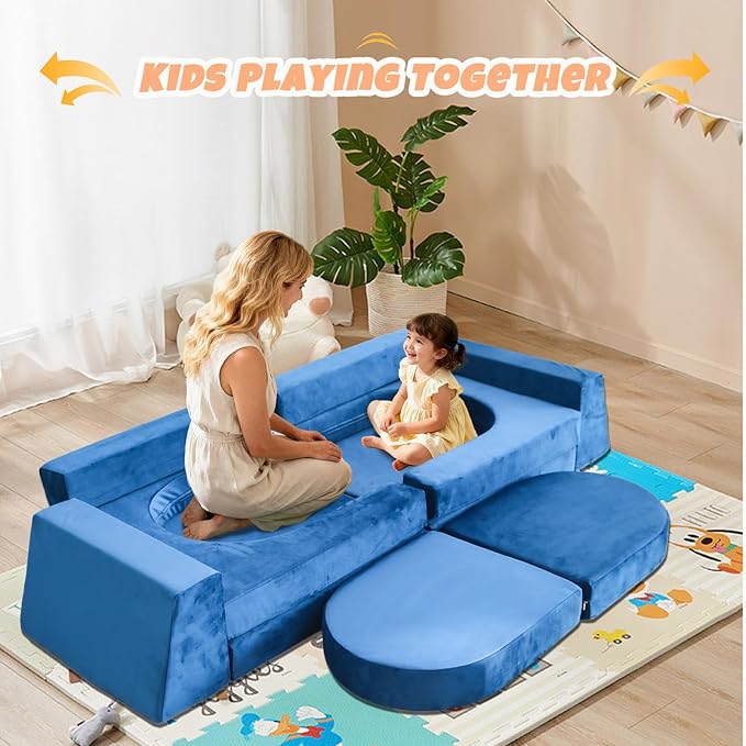 10 Pcs Modular Kids Play Sofa – Versatile Convertible Foam Cushion That Doubles