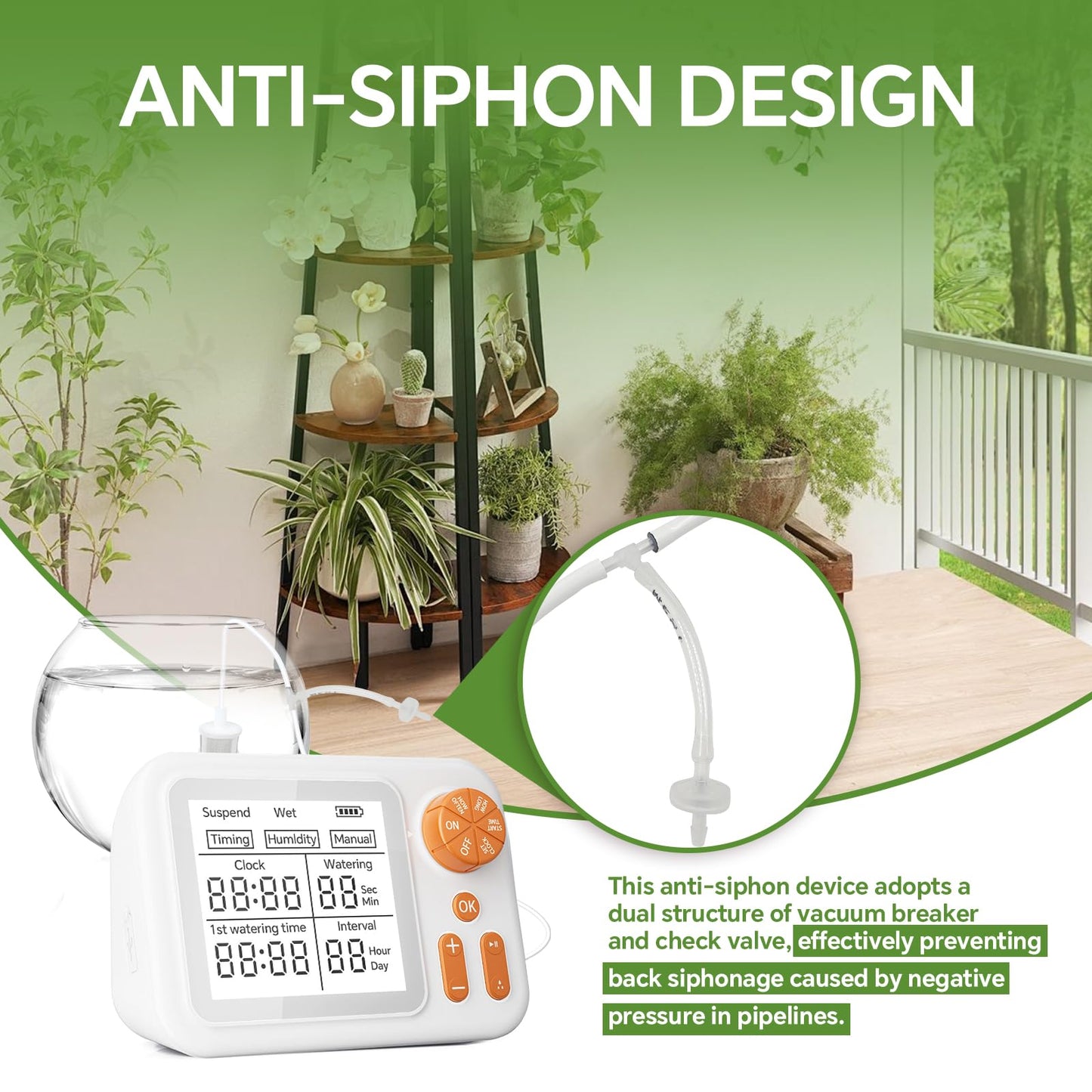 Automatic Plant Waterer Indoor with Large Display for Pot Plants, Cycle & Soak Mode Vacation Self Watering Drip Irrigation System Device Kit Office Patio Greenhouse Grow Tent Water 10-15 Plants