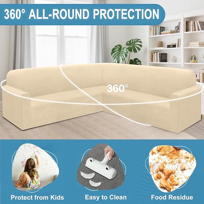 HDCAXKJ Corner Sectional Couch Covers Velvet Stretch L Shape Sofa Cover Soft