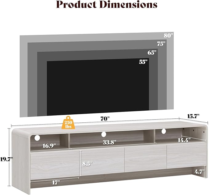 AMERLIFE 70" Modern TV Stand for TVs Up to 80", Wood TV Console