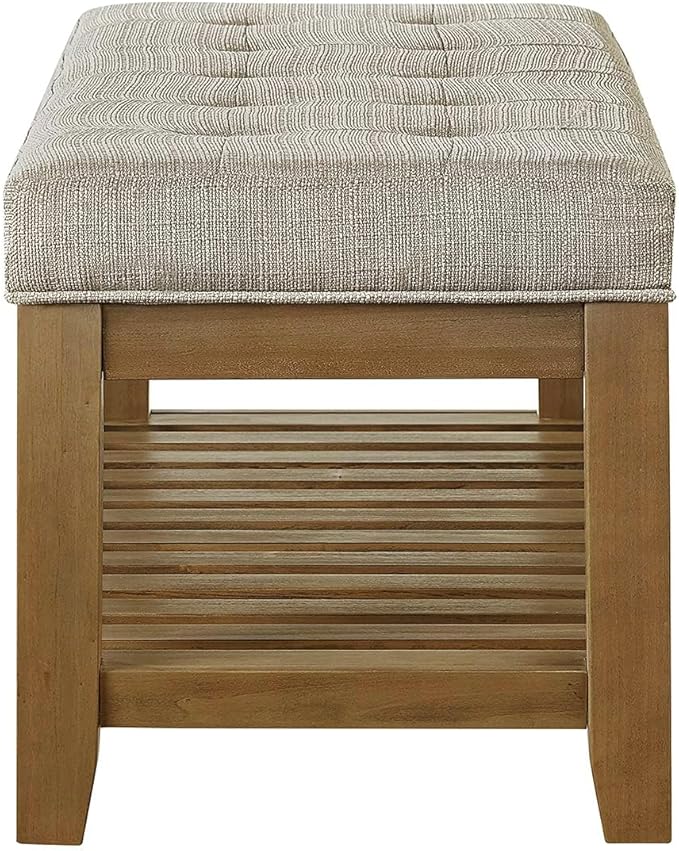 24KF Large Rectangular Upholstered Tufted Linen Fabric Ottoman Bench, Padded