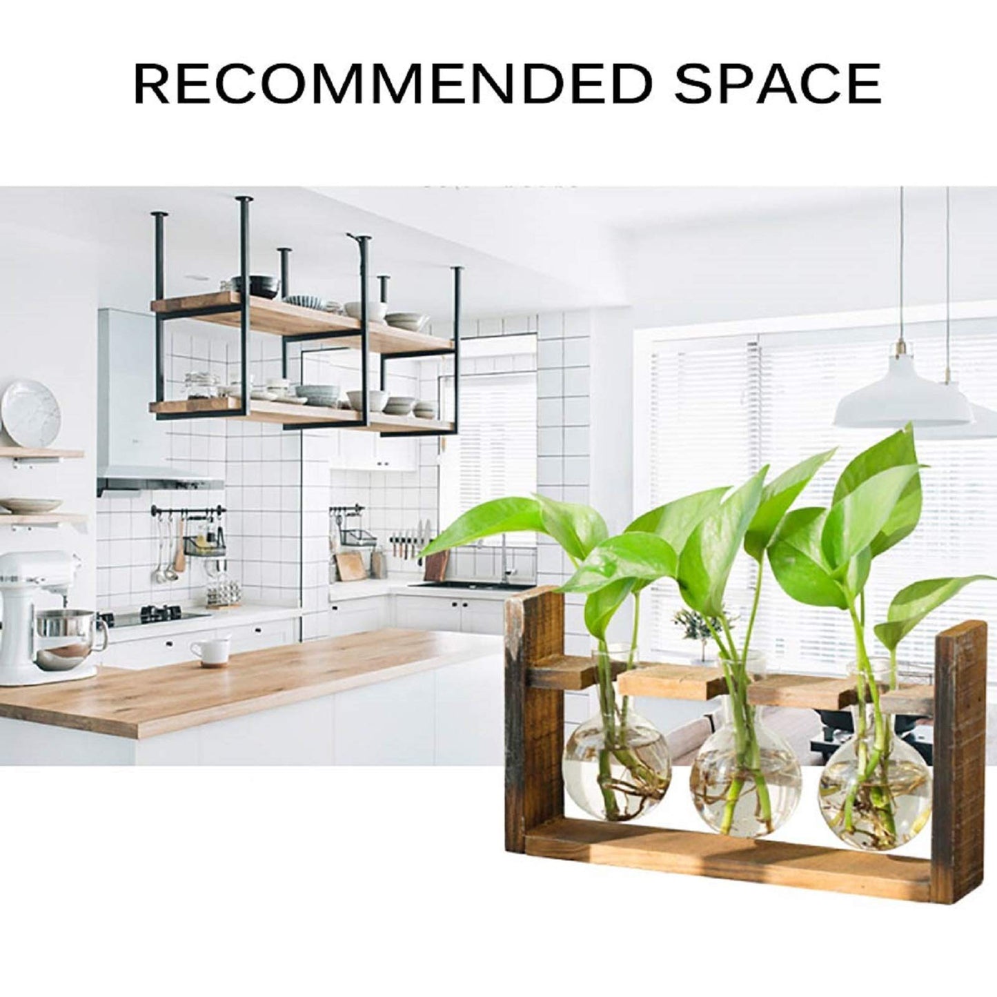 Kingbuy Glass Plant Terrarium with Retro Wood Stand – 3 Bulbs Propagation Station, Indoor Garden Planter & Bulb Vase, Desktop Decor for Home Kitchen Wedding, Gift for Women and Plant Lovers