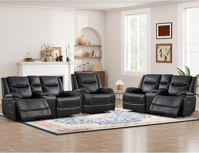 ANJ Premium Genuine Manual Reclining Sofa Set, Included Single Recliner Chair