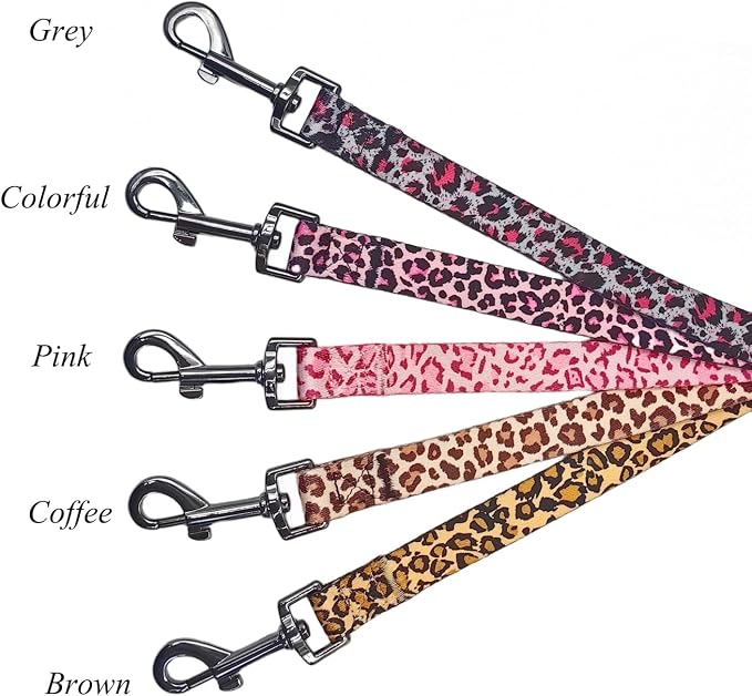 Dog Collar Leash Set, Leopard Pattern, Polyester Material, Adjustable Collar and 5ft Matching Leash, for Puppy Dogs.(XS, Pink Leopard)