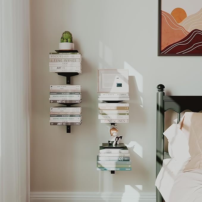 Floating Book Shelves for Wall, 4 Tier Invisible Floating Bookshelf, Vertical