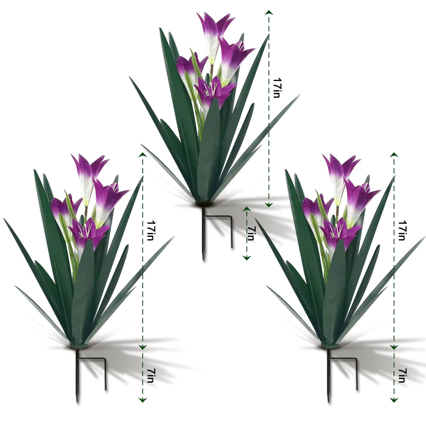 Homight Metal Agave Plant Outdoor Decoration Lily Mexican Yard Art Garden Gift Home Decor Hand Painted Metal Agave Garden Yard Statue, Outdoor Lawn Ornaments(3 Big Purple Lilies)