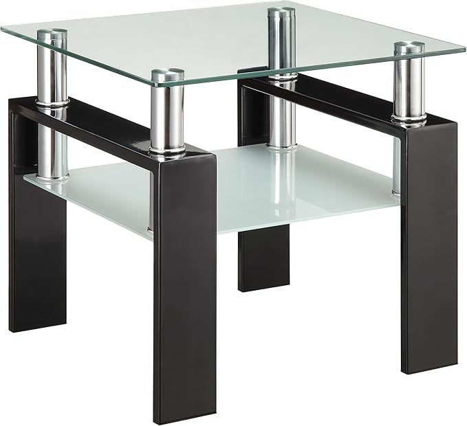 Coaster Home Furnishings Dyer 1-Shelf Square Glass Top Side End Table Black