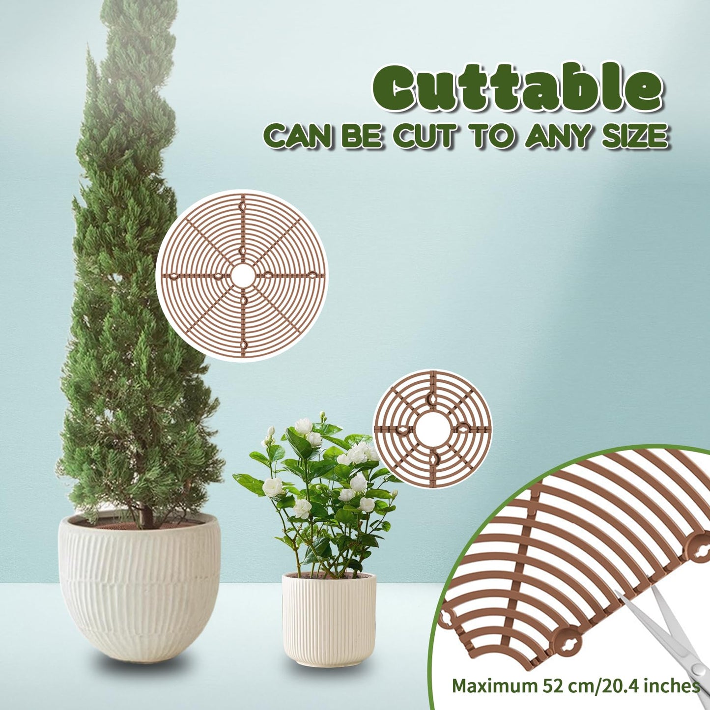 Fkereg 20.5 Inch Large Round Plant Pot Grid Cover, Cuttable Flower Pot Soil Covers Protectors from Animals, Dog Cat Digging Stopper with Deep Stakes for Indoor Outdoor Gardening (Coffee)