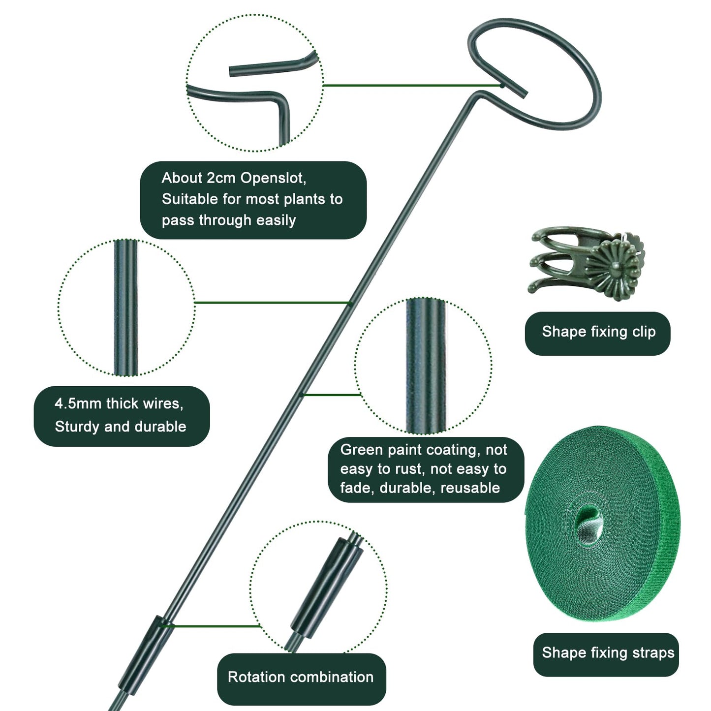 4 Set Metal Plant Sticks Support Tall 48 Inch Adjustable Plants Stem Support Rod Amaryllis Holder Stake Garden Flower Rings with 20PCS Clips 16.5' Plant Ties for Outdoor Indoor Plants
