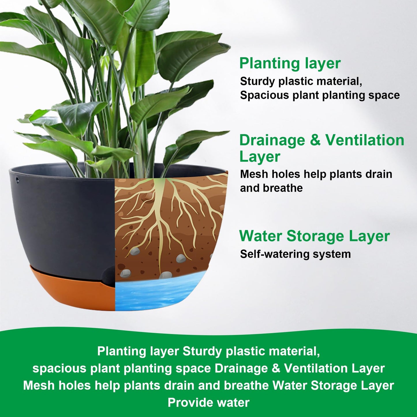Nooulap 4 Pack Self Watering Pots for Indoor,8 Inch Plant Pot Outdoor Plastic Flower Pot with Drainage and Saucers(Grey)