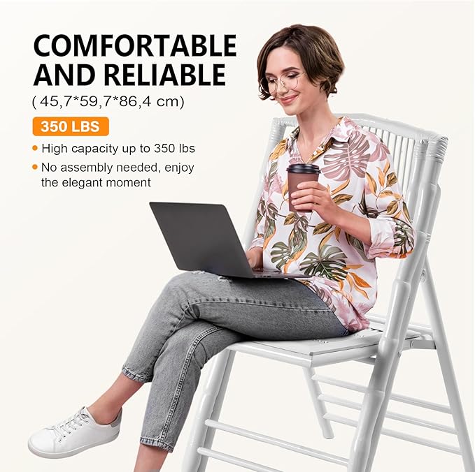 VINGLI Bamboo Folding Chair, Foldable Dining Wood Chairs Comfortable Seat