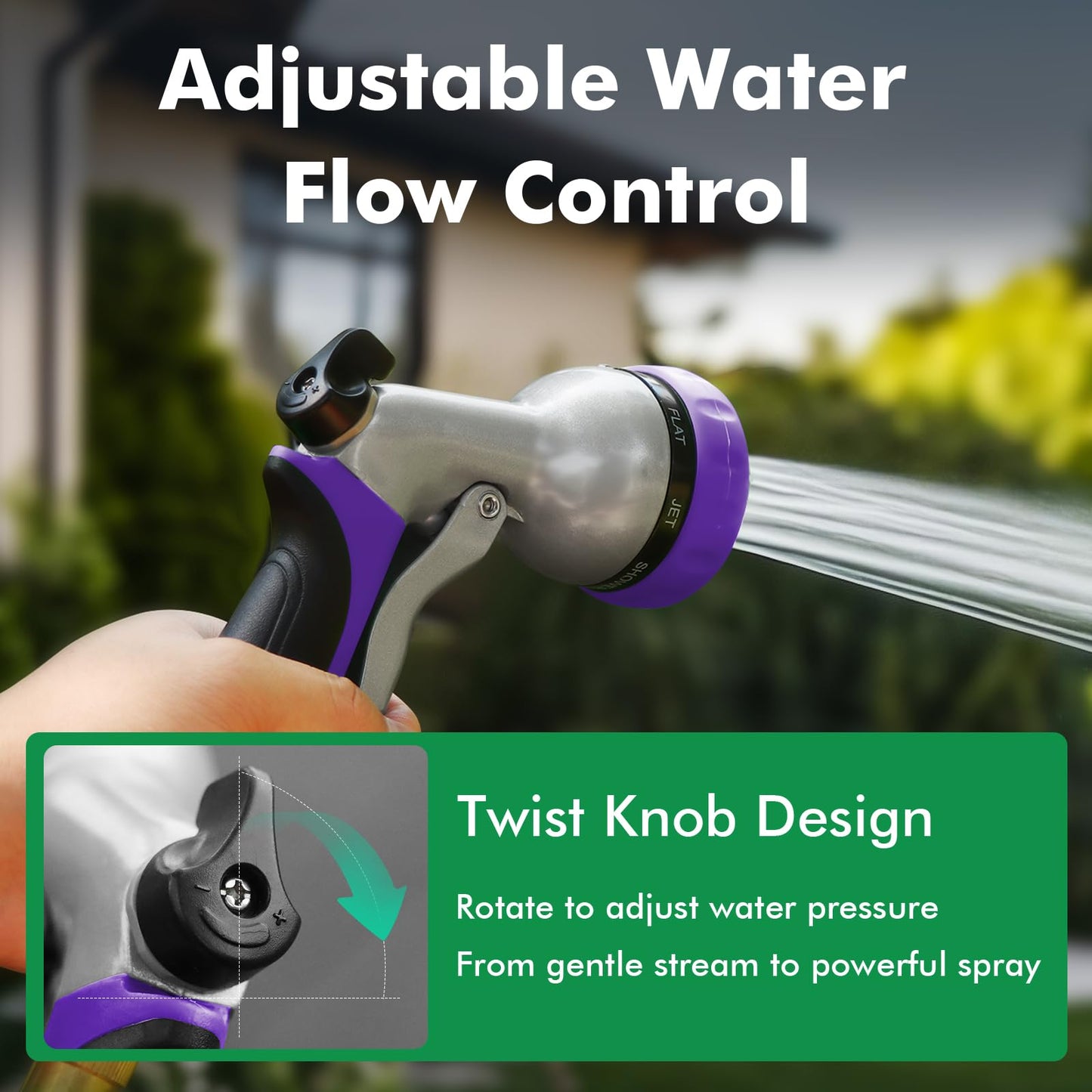 RESTMO Garden Hose Nozzle, Heavy Duty Metal Water Hose Nozzle with 7 Adjustable Spray Patterns, High Pressure Hand Sprayer with Flow Control, Best for Watering Plant & Lawn, Washing Car & Pet, Purple