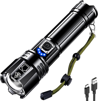 AKNEAR Rechargeable LED Flashlight High Lumens, Super Bright Flashlights with Zoomable & USB C Rechargeable & 5 Light Mode & IPX7 Waterproof, Powerful Flash Light for Home, Hiking, Camping