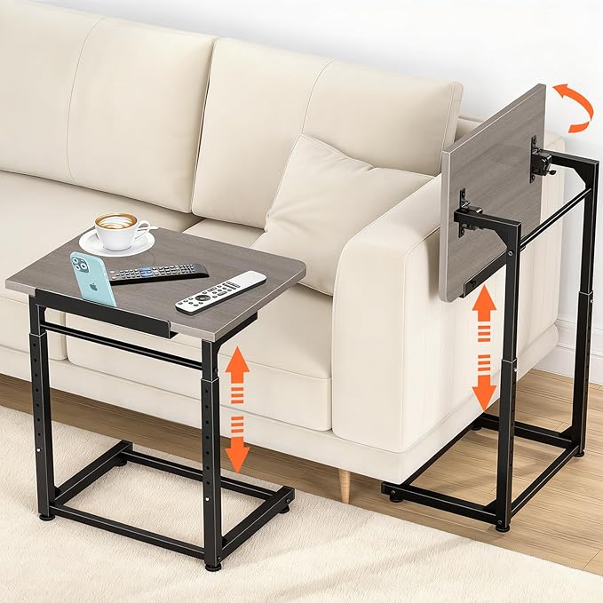 Tv Tray Table Set of 2, 8-Level Adjustable Height Couch Side Table，90° Tilt