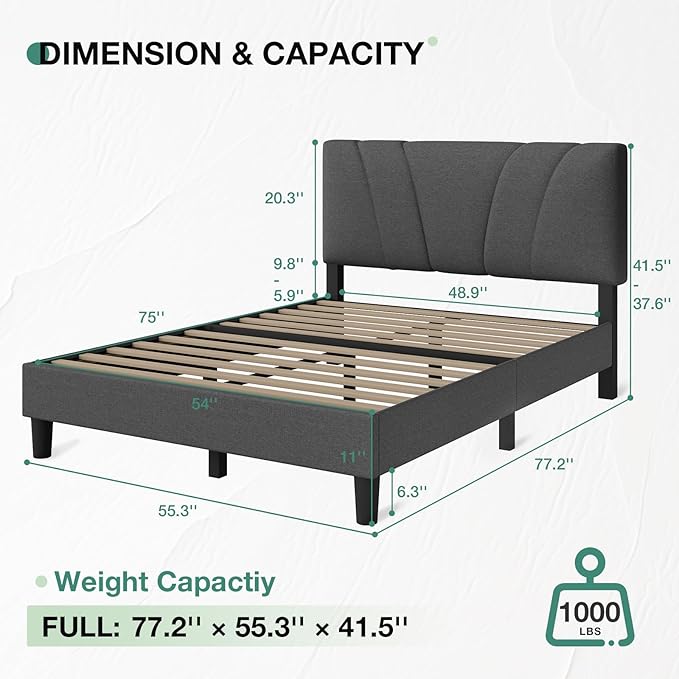 Novilla Full Bed Frame Upholstered Platform Full Size Bed Frame