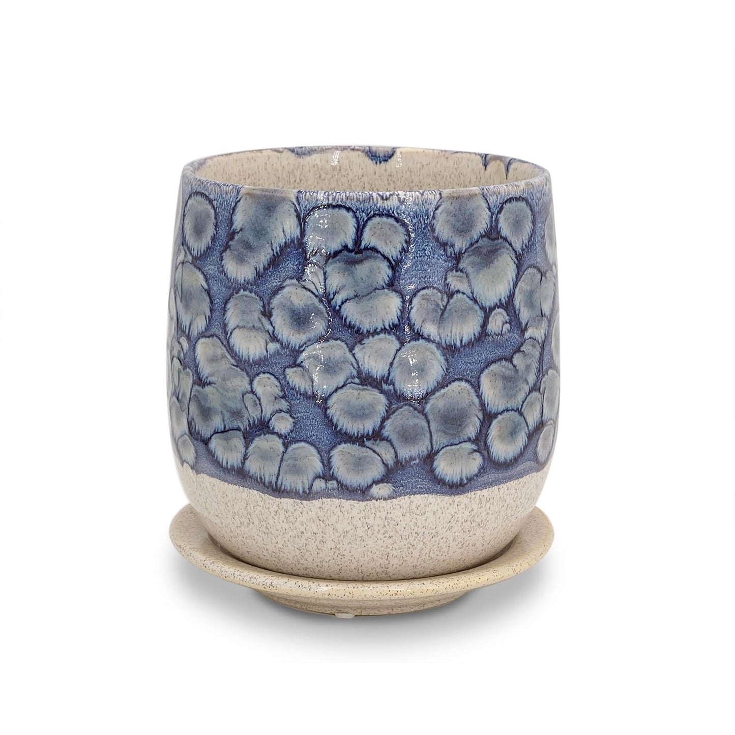 Chralji GIFTWARE 6 in Ceramic Plant Pot with Saucer，Indoor Plant Pot for Plants, Flower Pot with Drainage，Reactive Glaze Blue