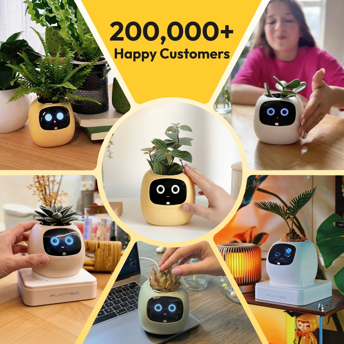 PLANTSIO Ivy Interactive AI Desk Companion, Smart Plant Pet with 100+ Expressions, Cute Indoor Planter for Office Decor, Unique Gift for Plant Lovers & Coworkers(Lemon)