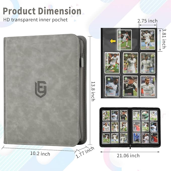 9 Pocket Card Binder,540 Pocket Trading Card Binders,Loading Pocket Collectible Card Album for MTG, TCG, Sport Card, Game Cards Grey