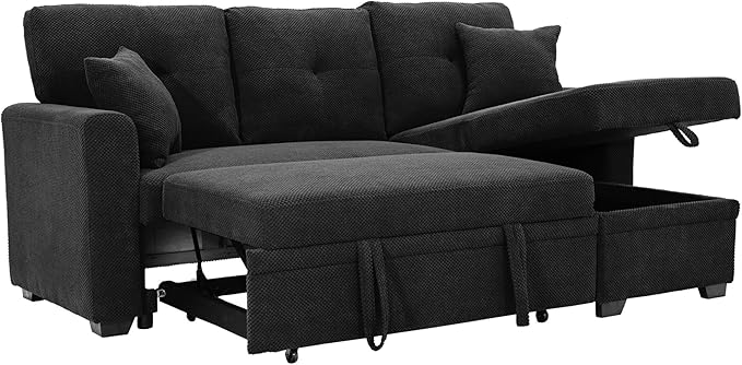 L Shaped Sectional Couch with Storage and Pull Out Bed, 3 Seater Sleeper Sofas
