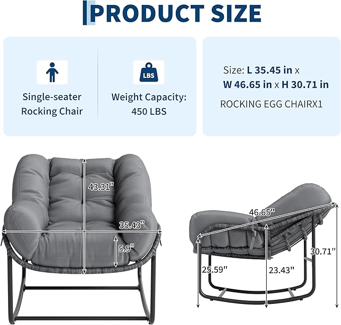 GarveeLife Outdoor Lazy Rocking Chair, Single Metal Rocker