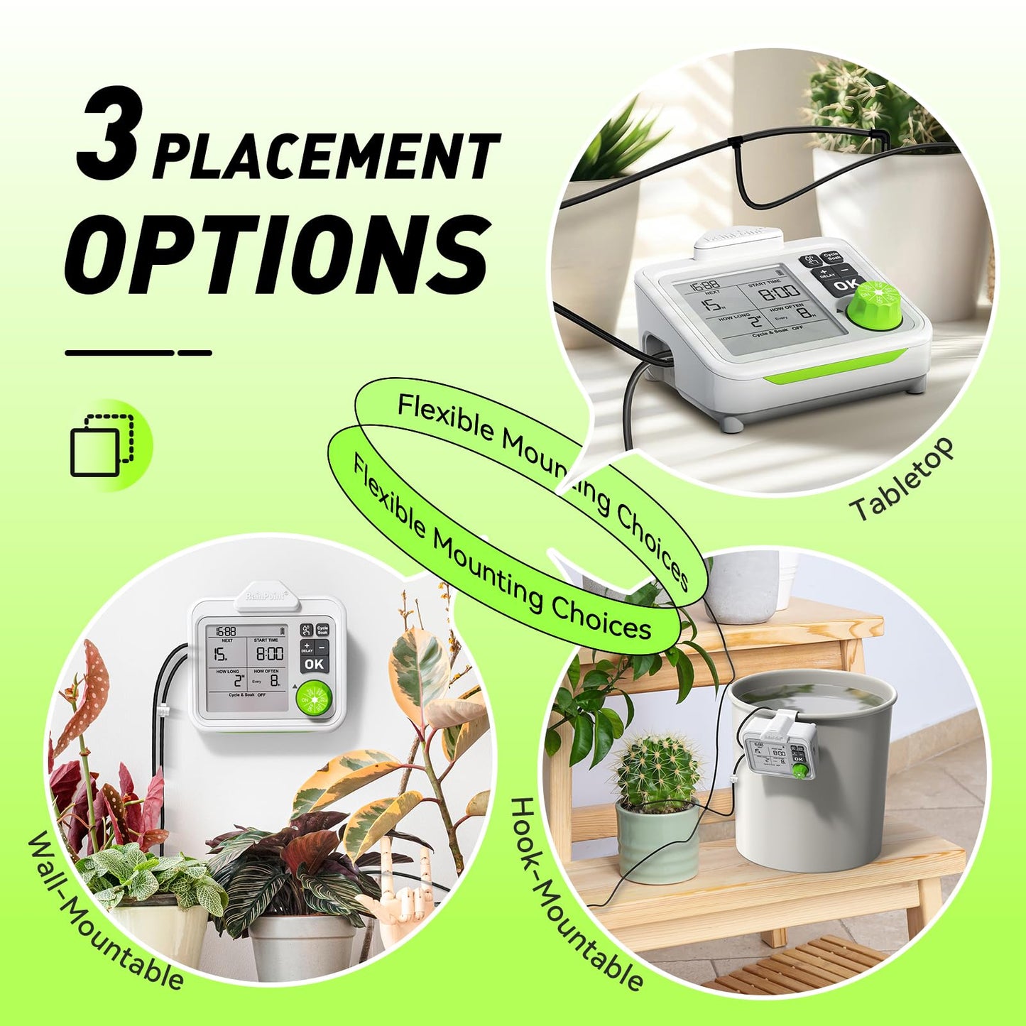 RAINPOINT Large Display Automatic Plant Waterer Indoor for Pot Plant,Cycle & Soak Mode Vacation Self Watering Drip Irrigation System Device Kit Herb Garden Greenhouse Grow Tent Water 10-15 Plants