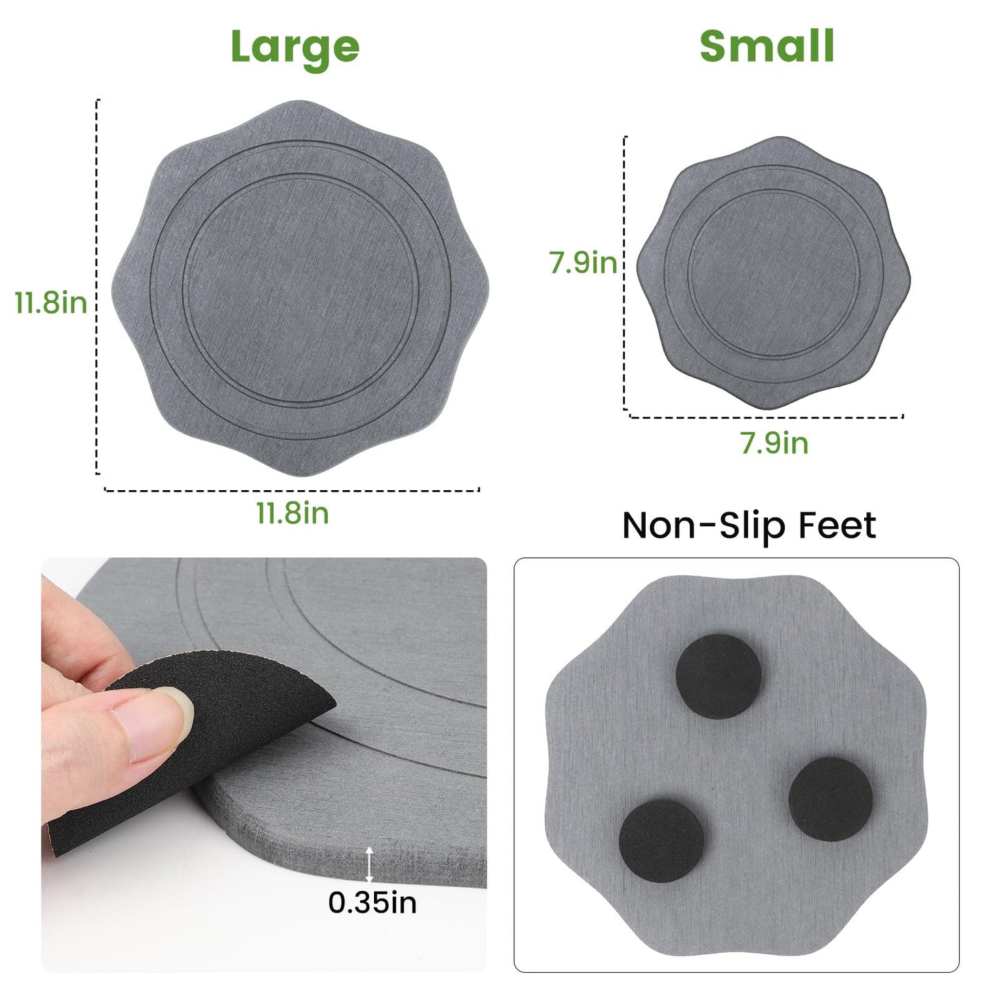 seaflash Plant Saucer for Indoors, 2 Packs 8 inch, Diatomaceous Earth Pot Saucers No Holes, Instant Dry Plant Drainage Trays for Pots, Dark Gray